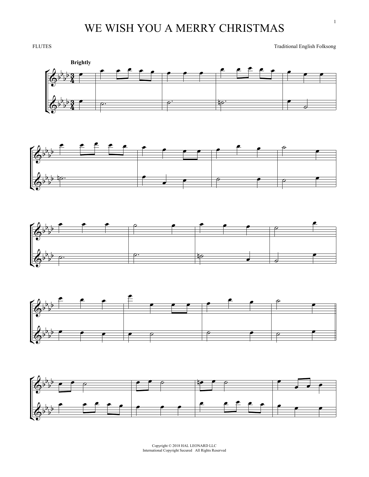 Download Traditional English Folksong We Wish You A Merry Christmas Sheet Music