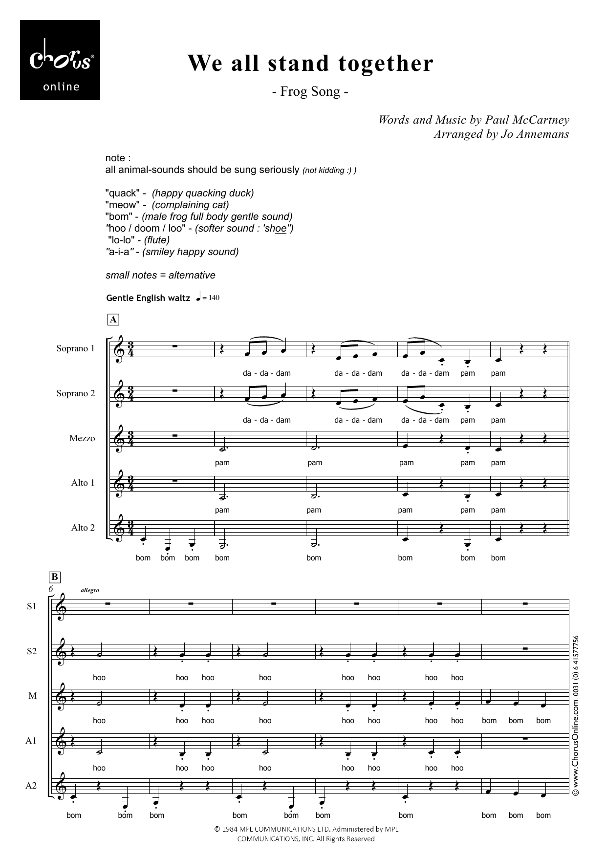 Paul McCartney We All Stand Together (arr. Jo Annemans) sheet music notes printable PDF score