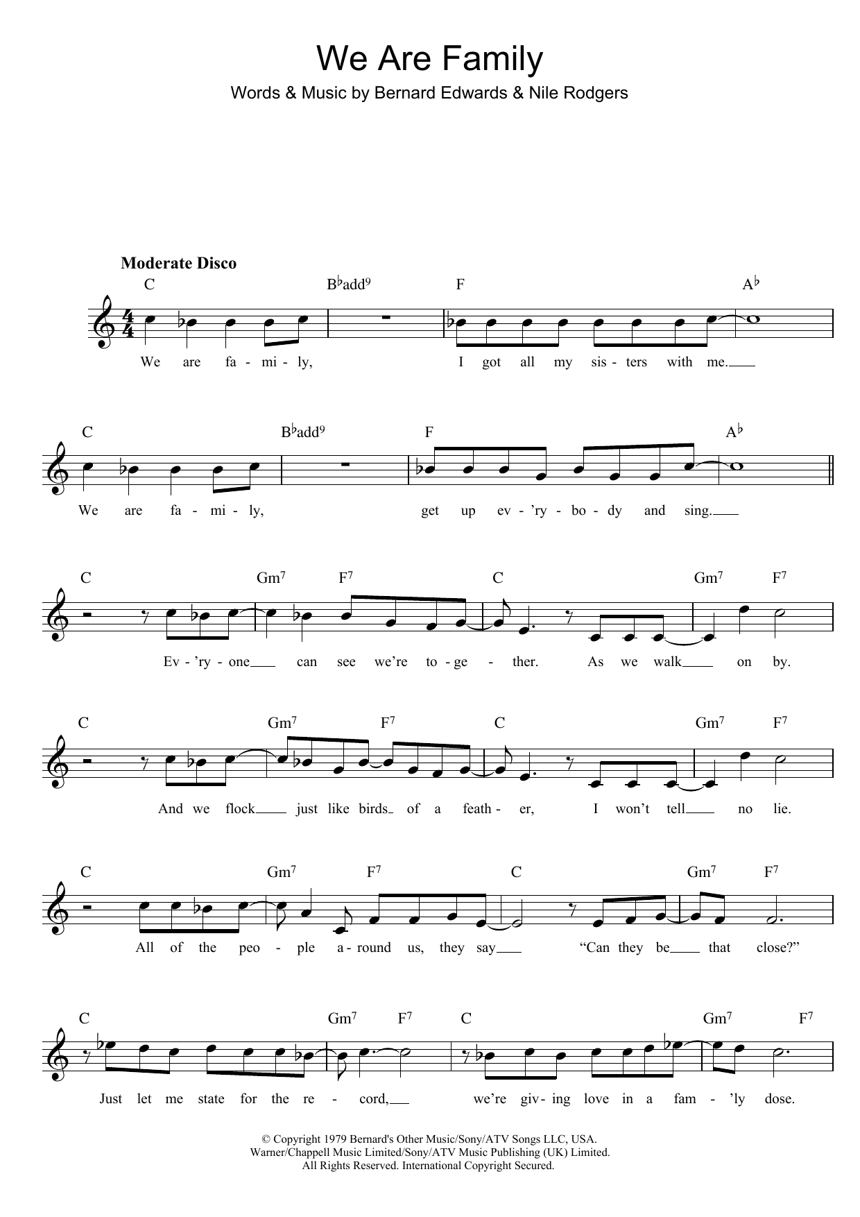 Sister Sledge We Are Family sheet music notes printable PDF score