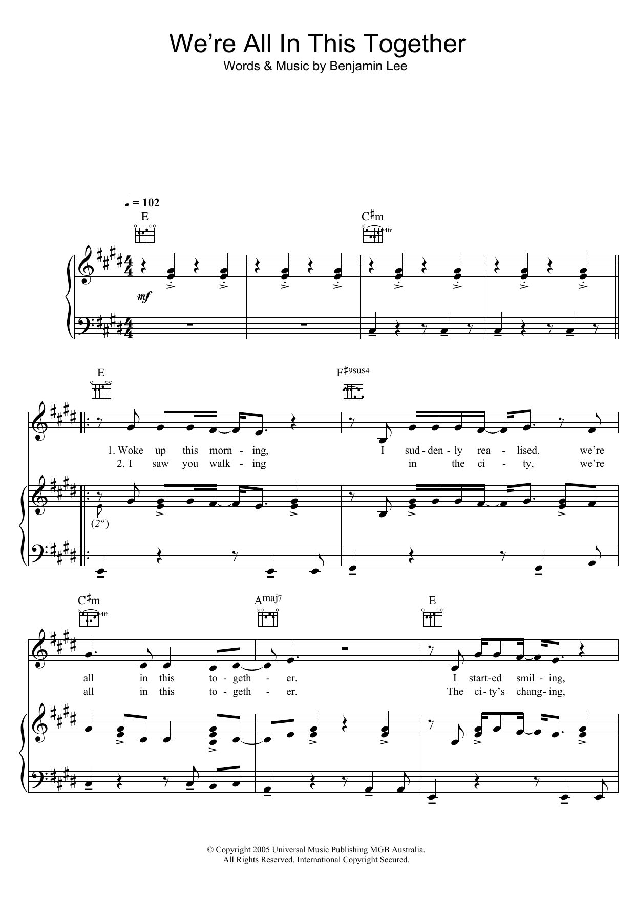 Download Ben Lee We're All In This Together Sheet Music