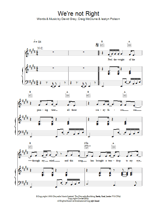 David Gray We're Not Right sheet music notes printable PDF score