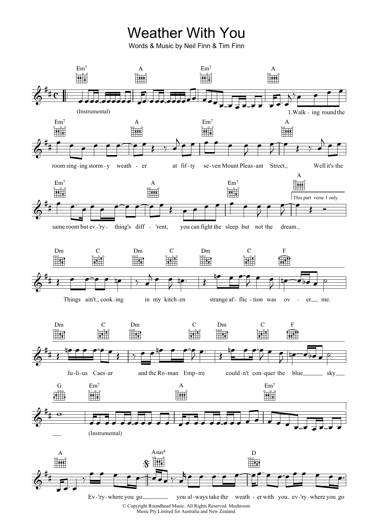 Download Crowded House Weather With You Sheet Music