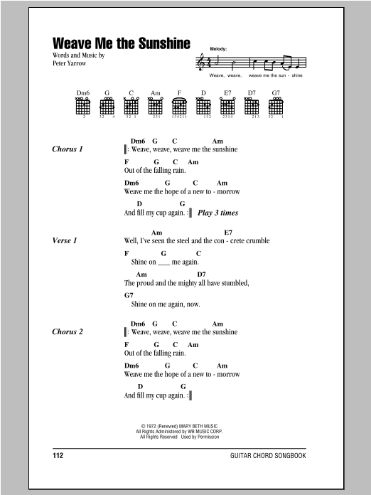 Download Peter, Paul & Mary Weave Me The Sunshine Sheet Music