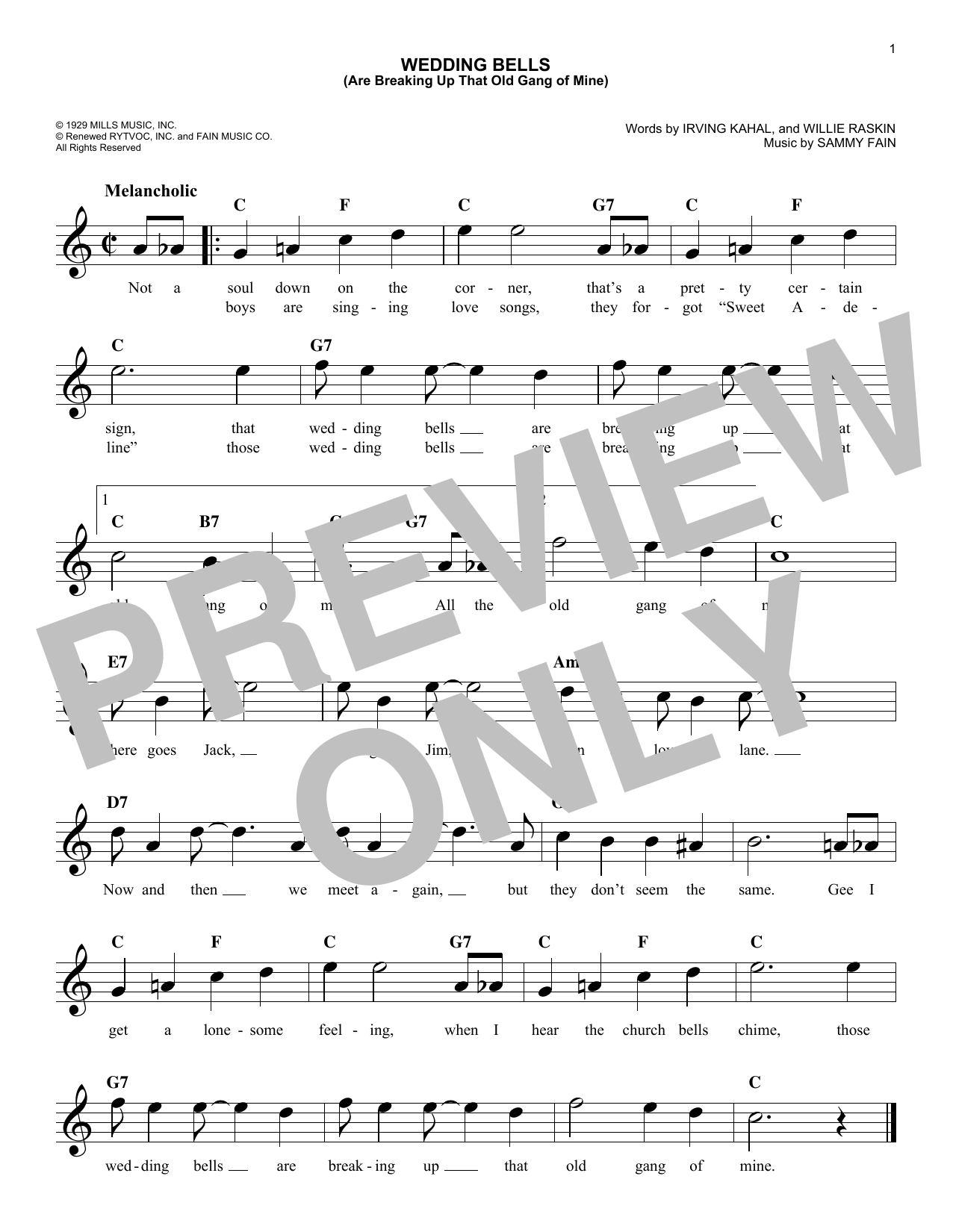 Download Willie Raskin Wedding Bells (Are Breaking Up That Old Sheet Music