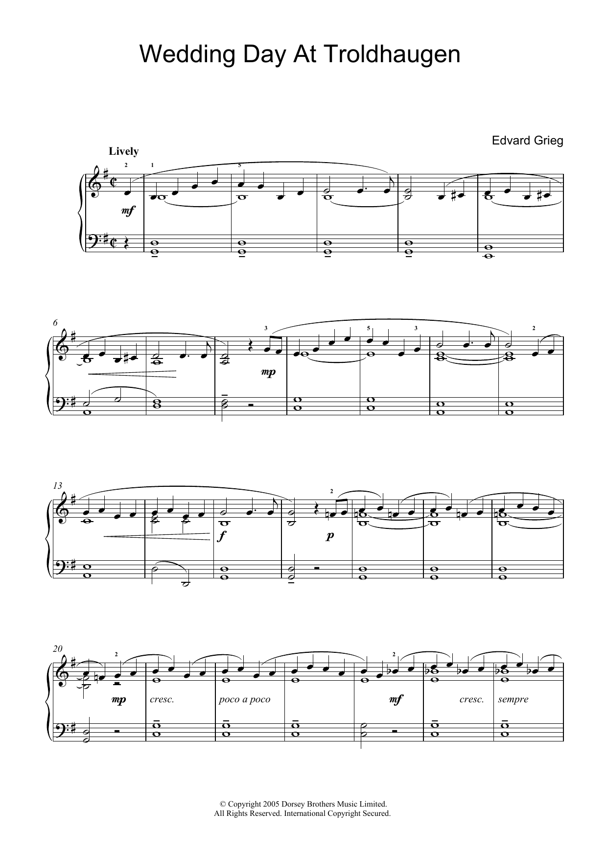 Download Edvard Grieg Wedding Day At Troldhaugen Sheet Music