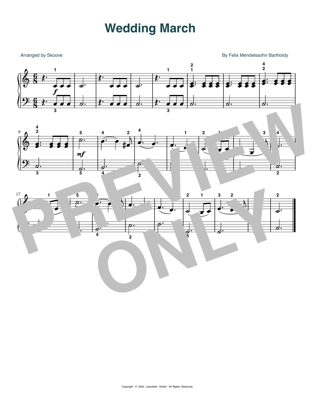 Download Felix Mendelssohn Bartholdy Wedding March (arr. Skoove) Sheet Music