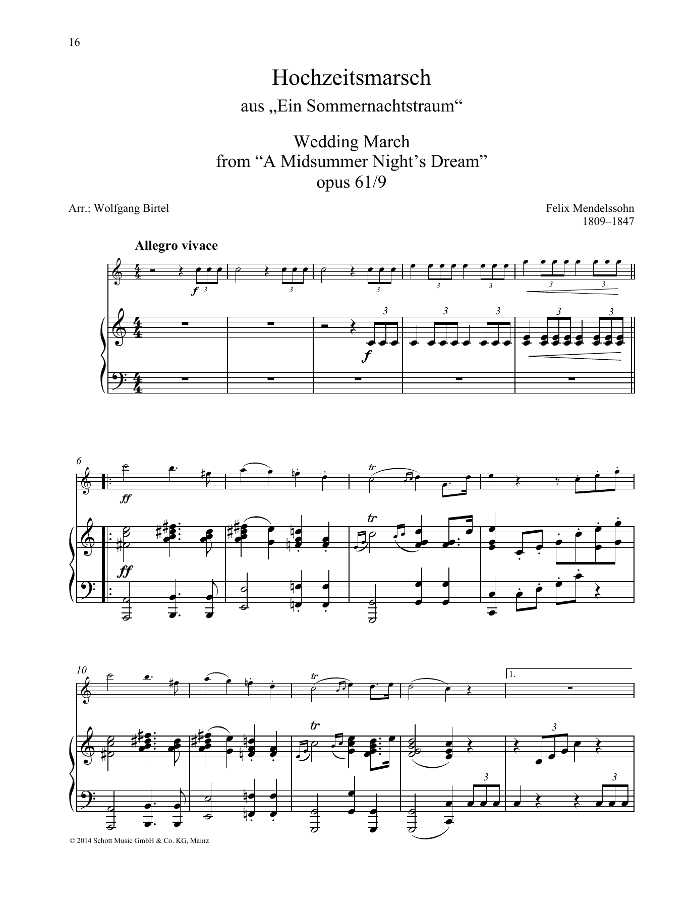 Download Felix Mendelssohn Bartholdy Wedding March Sheet Music