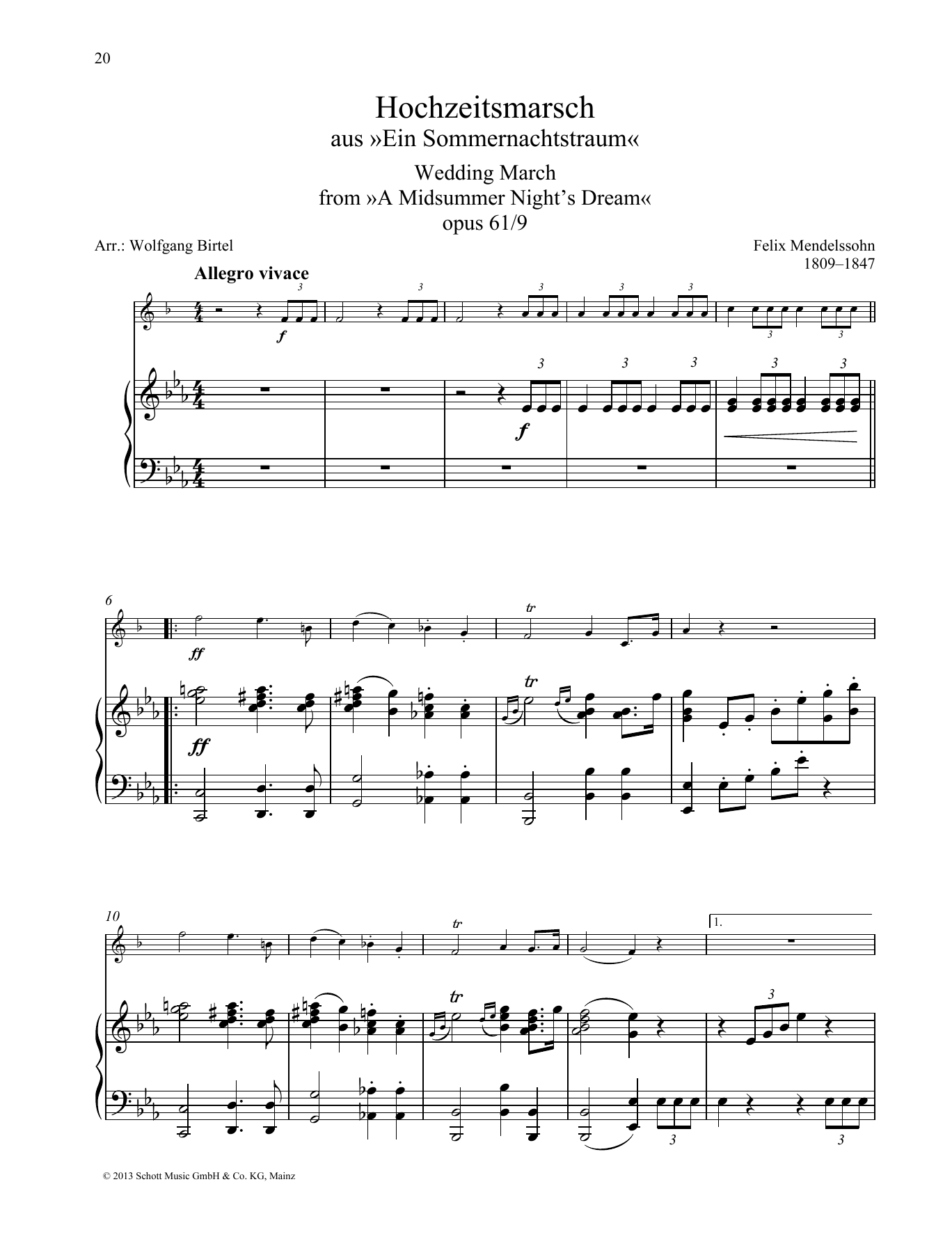 Download Felix Mendelssohn Bartholdy Wedding March Sheet Music
