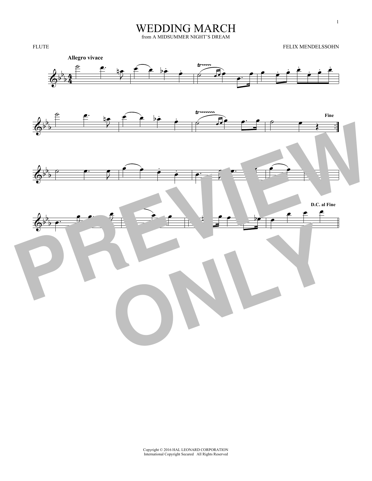 Download Felix Mendelssohn Wedding March Sheet Music