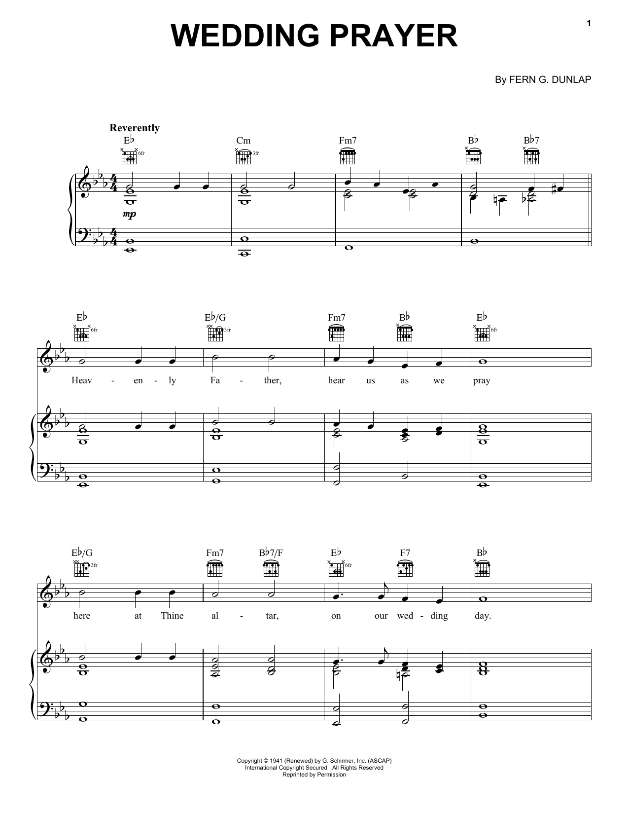 Fern G. Dunlap Wedding Prayer sheet music notes printable PDF score