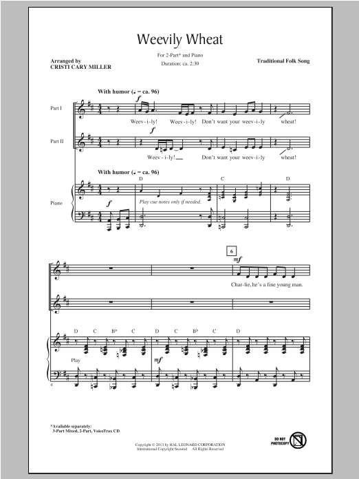 Download Cristi Cary Miller Weevily Wheat Sheet Music