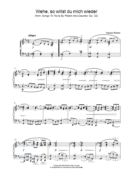 Download Johannes Brahms Wehe, so willst du mich wieder (from So Sheet Music