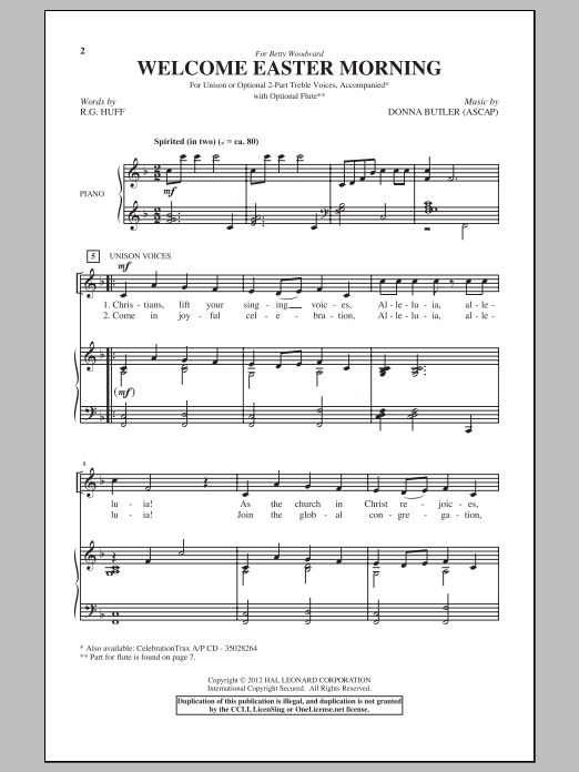 Download Donna Butler Welcome Easter Morning Sheet Music