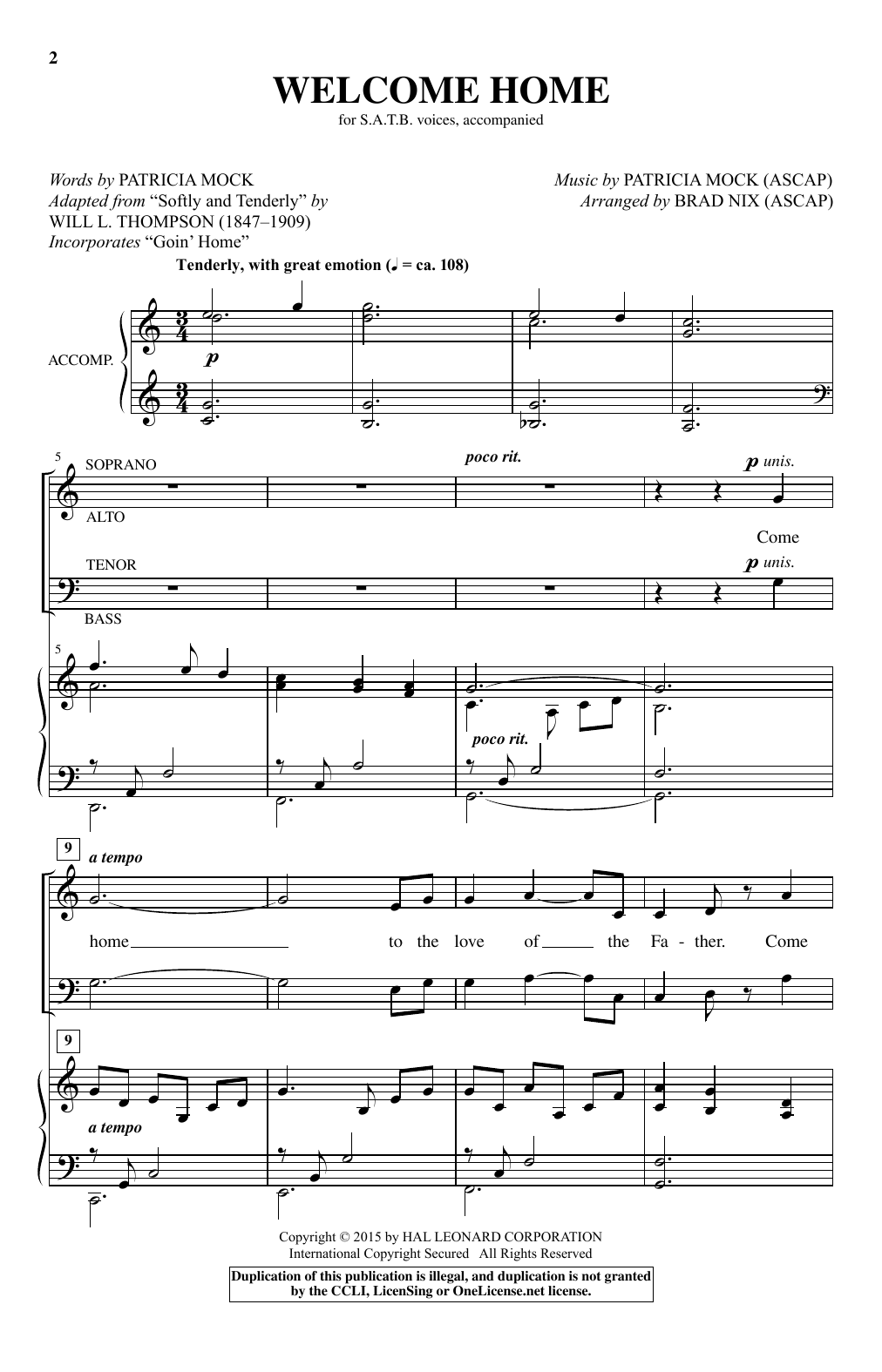 Download Patricia Mock Welcome Home (arr. Brad Nix) Sheet Music