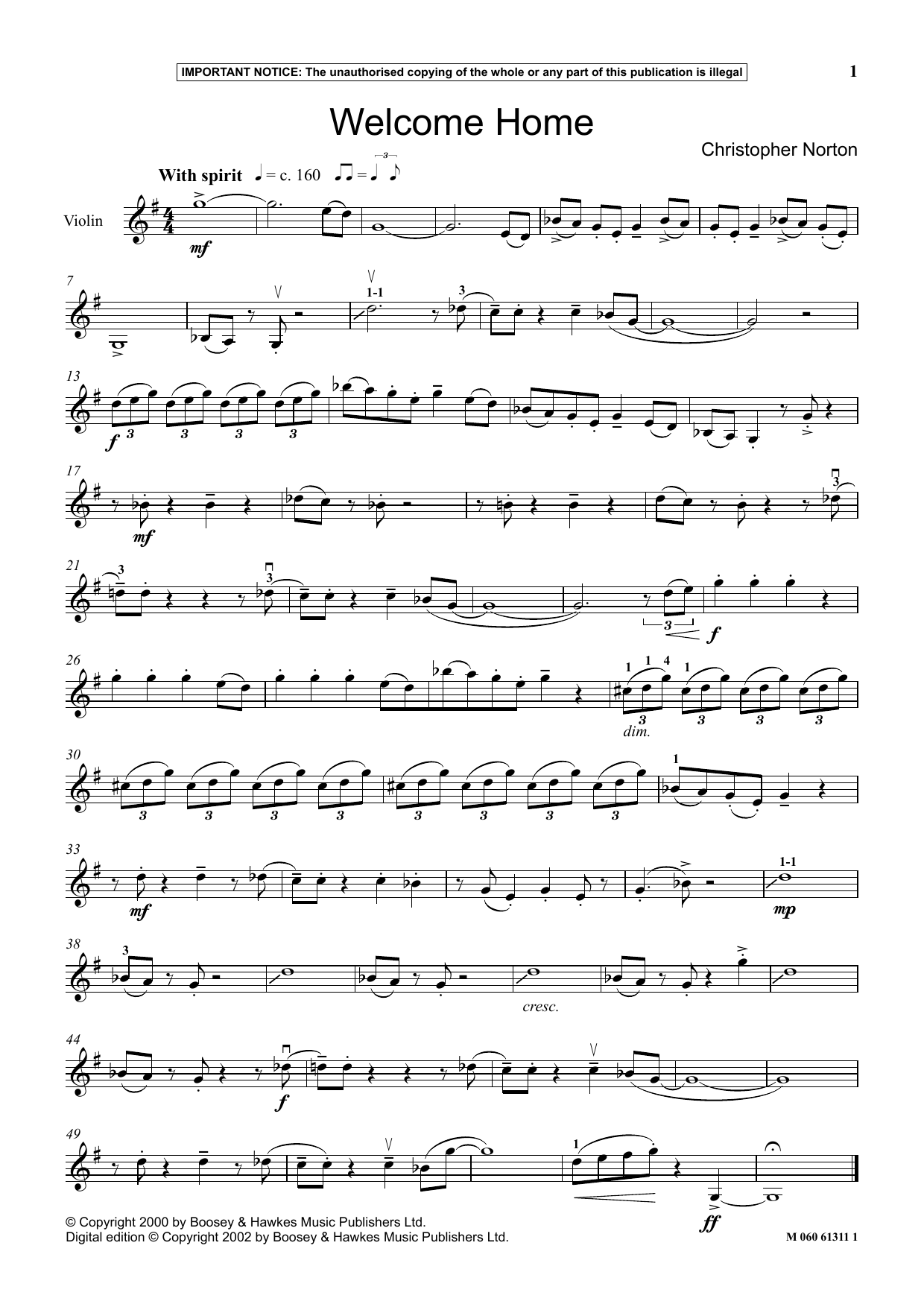 Download Christopher Norton Welcome Home Sheet Music