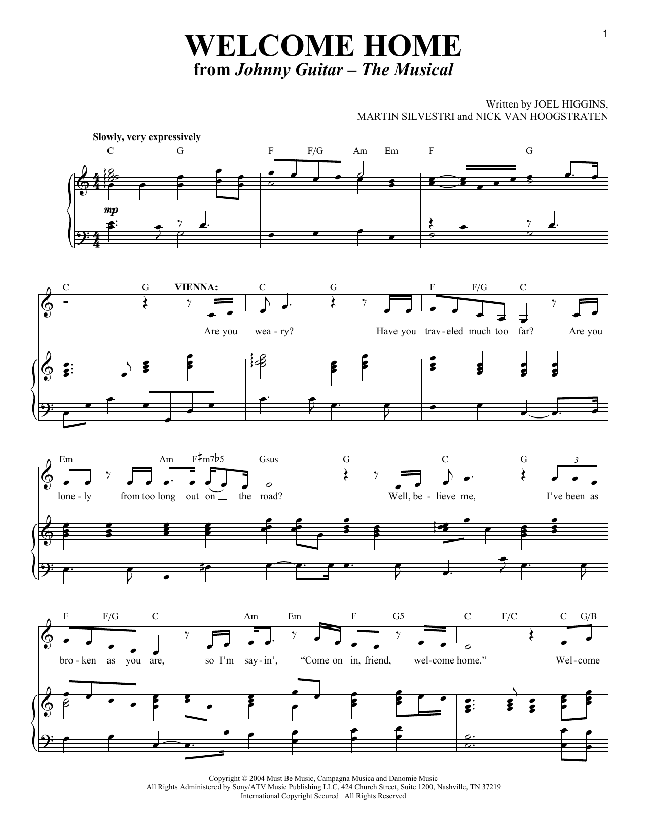 Download Joel Higgins, Martin Silvestri and N Welcome Home (from Johnny Guitar - The Sheet Music