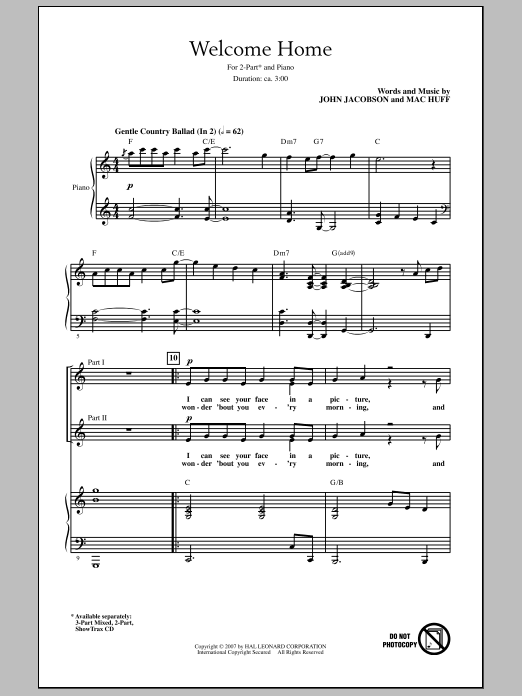 Download John Jacobson Welcome Home Sheet Music