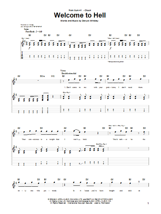 Download Sum 41 Welcome To Hell Sheet Music