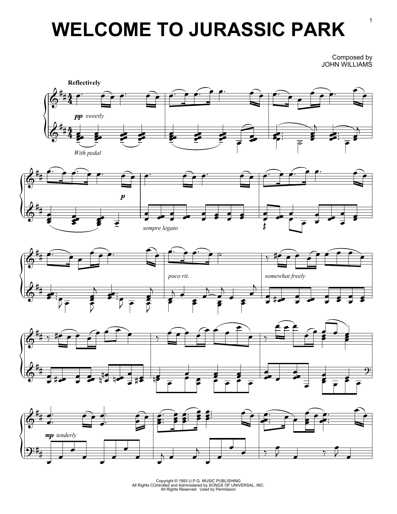 Download John Williams Welcome To Jurassic Park (from Jurassic Sheet Music