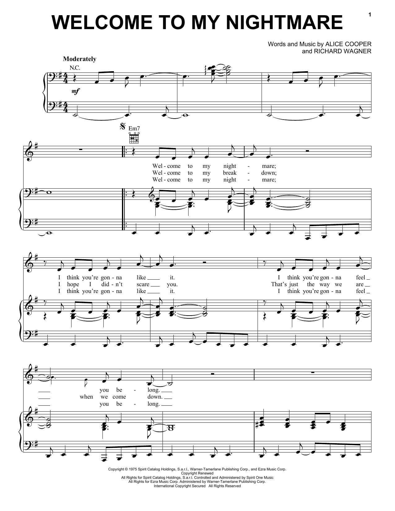 Download Alice Cooper Welcome To My Nightmare Sheet Music