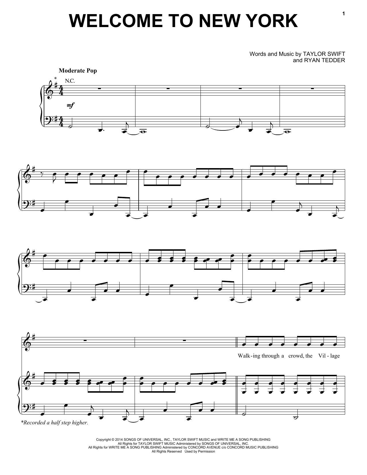Download Taylor Swift Welcome To New York Sheet Music