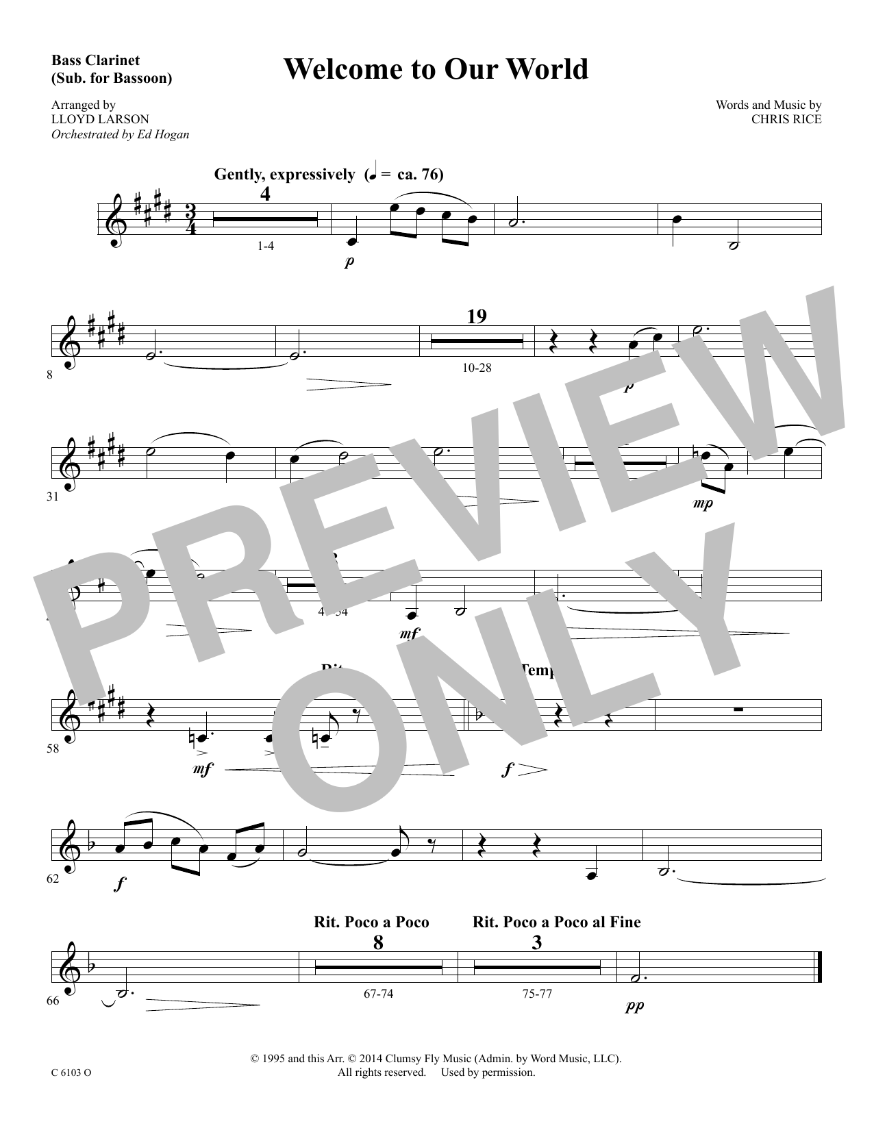 Download Ed Hogan Welcome to Our World - Bass Clarinet Sheet Music
