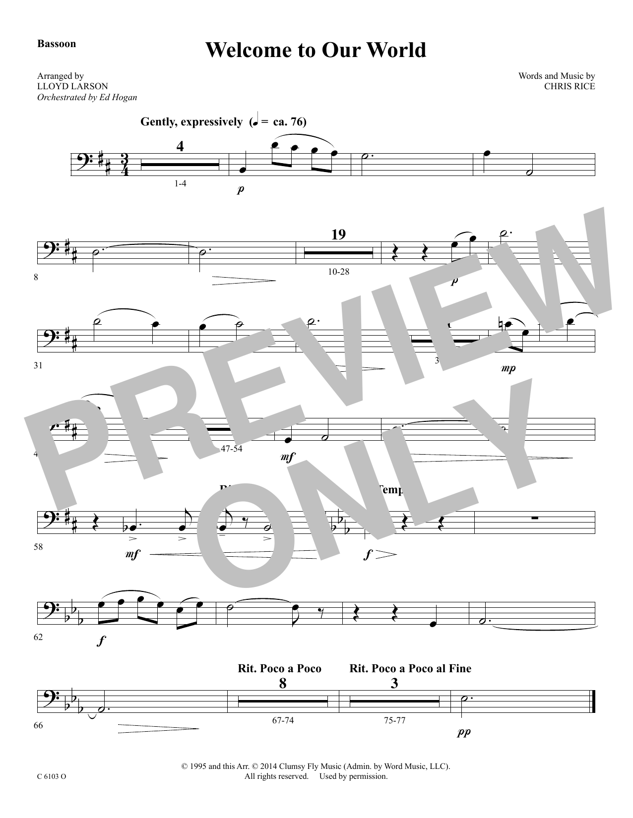 Download Ed Hogan Welcome to Our World - Bassoon Sheet Music