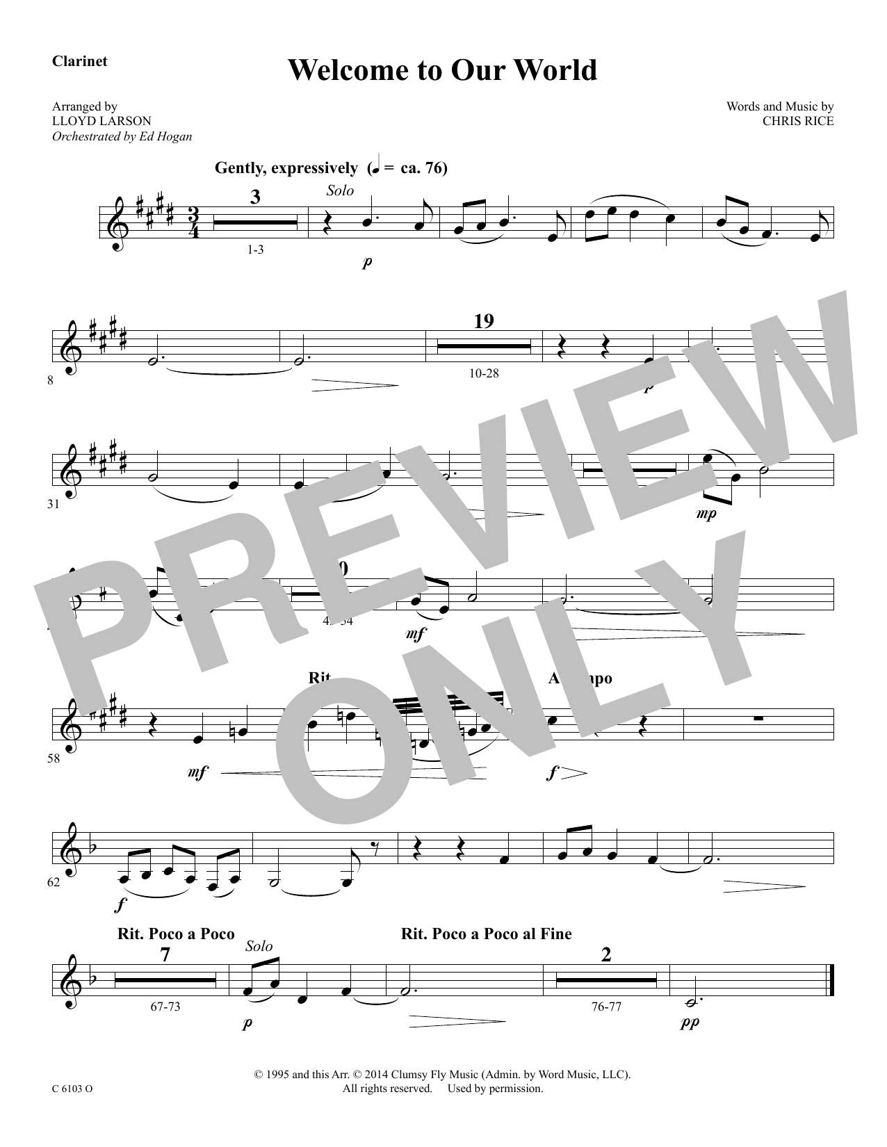 Download Ed Hogan Welcome to Our World - Bb Clarinet Sheet Music