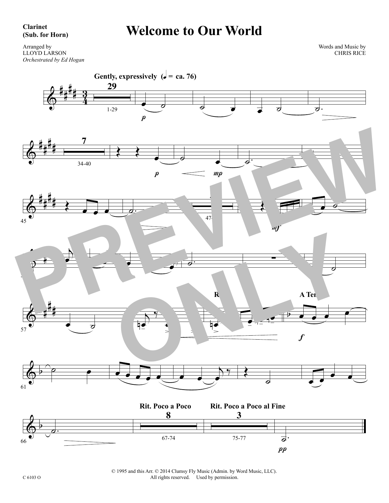 Download Ed Hogan Welcome to Our World - Clarinet (sub. H Sheet Music