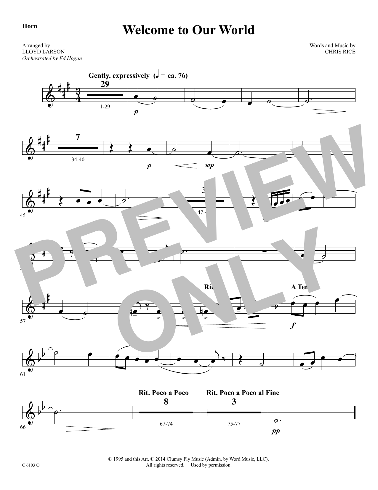 Download Ed Hogan Welcome to Our World - F Horn Sheet Music