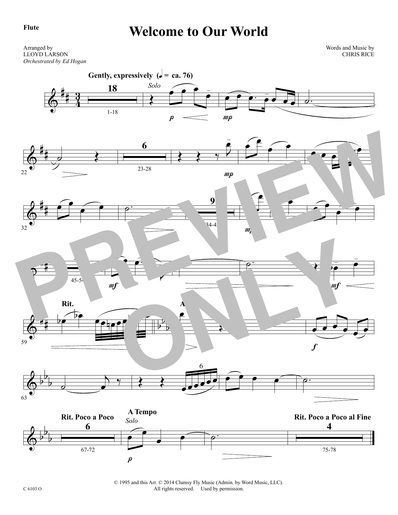 Download Ed Hogan Welcome to Our World - Flute Sheet Music