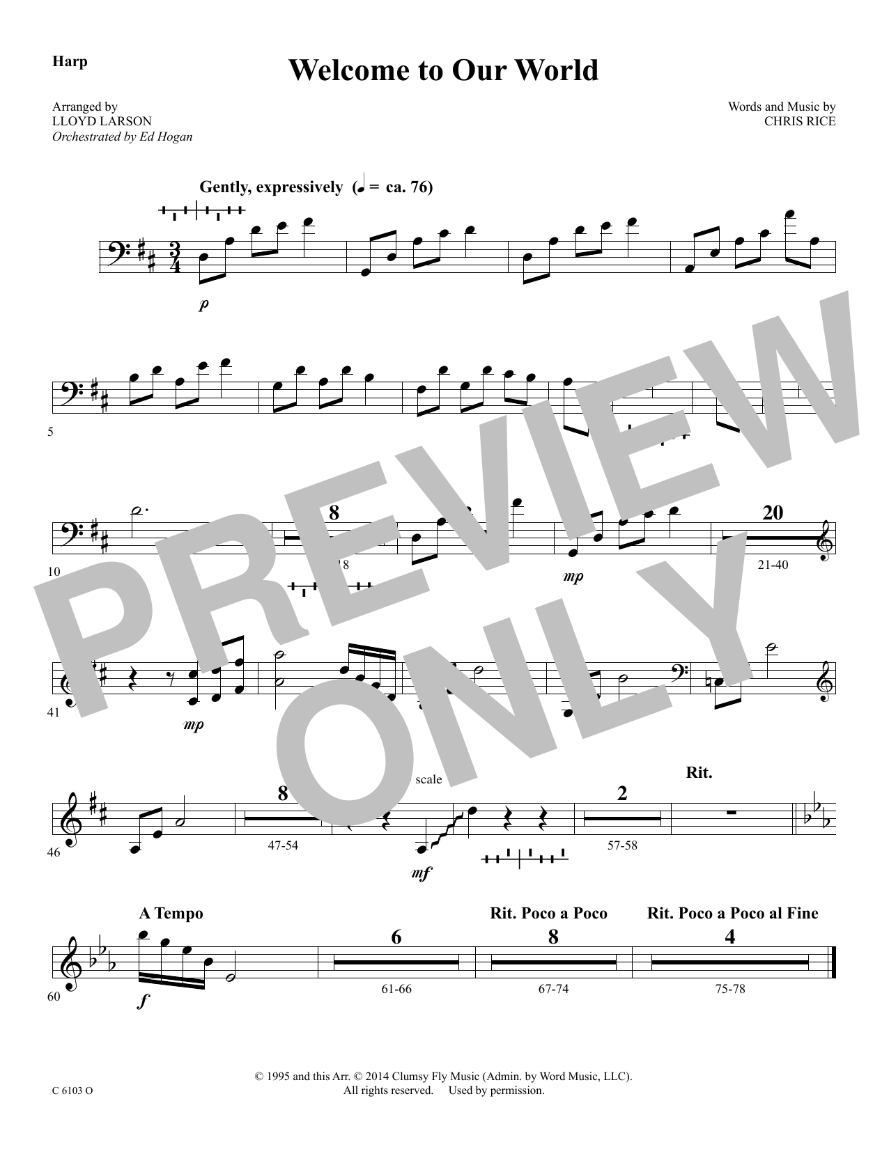 Download Ed Hogan Welcome to Our World - Harp Sheet Music
