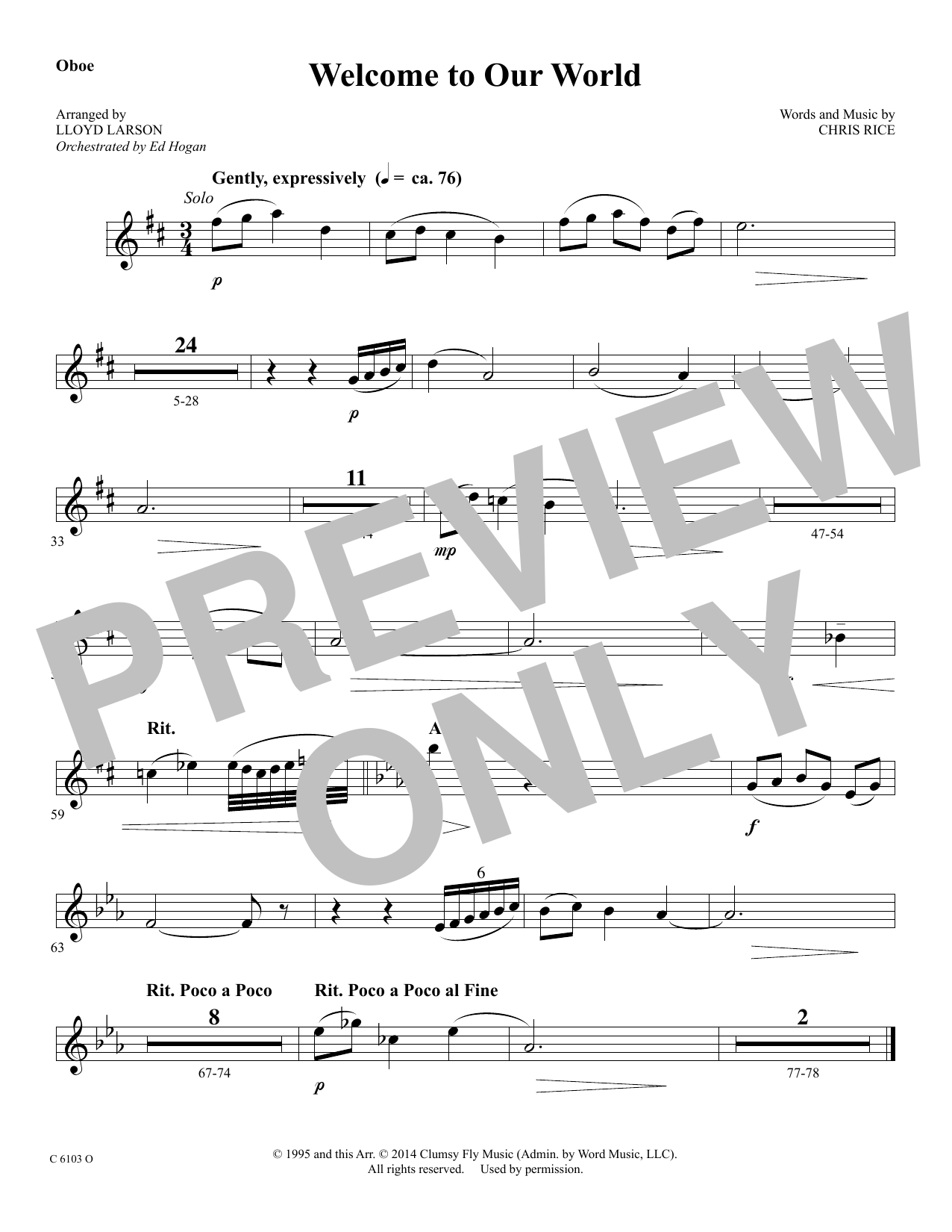 Download Ed Hogan Welcome to Our World - Oboe Sheet Music