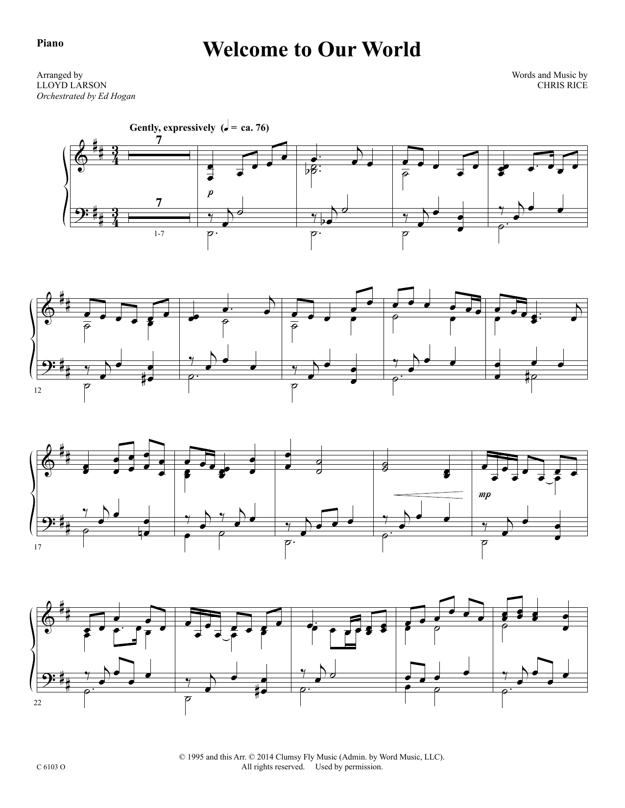 Download Ed Hogan Welcome to Our World - Piano Sheet Music