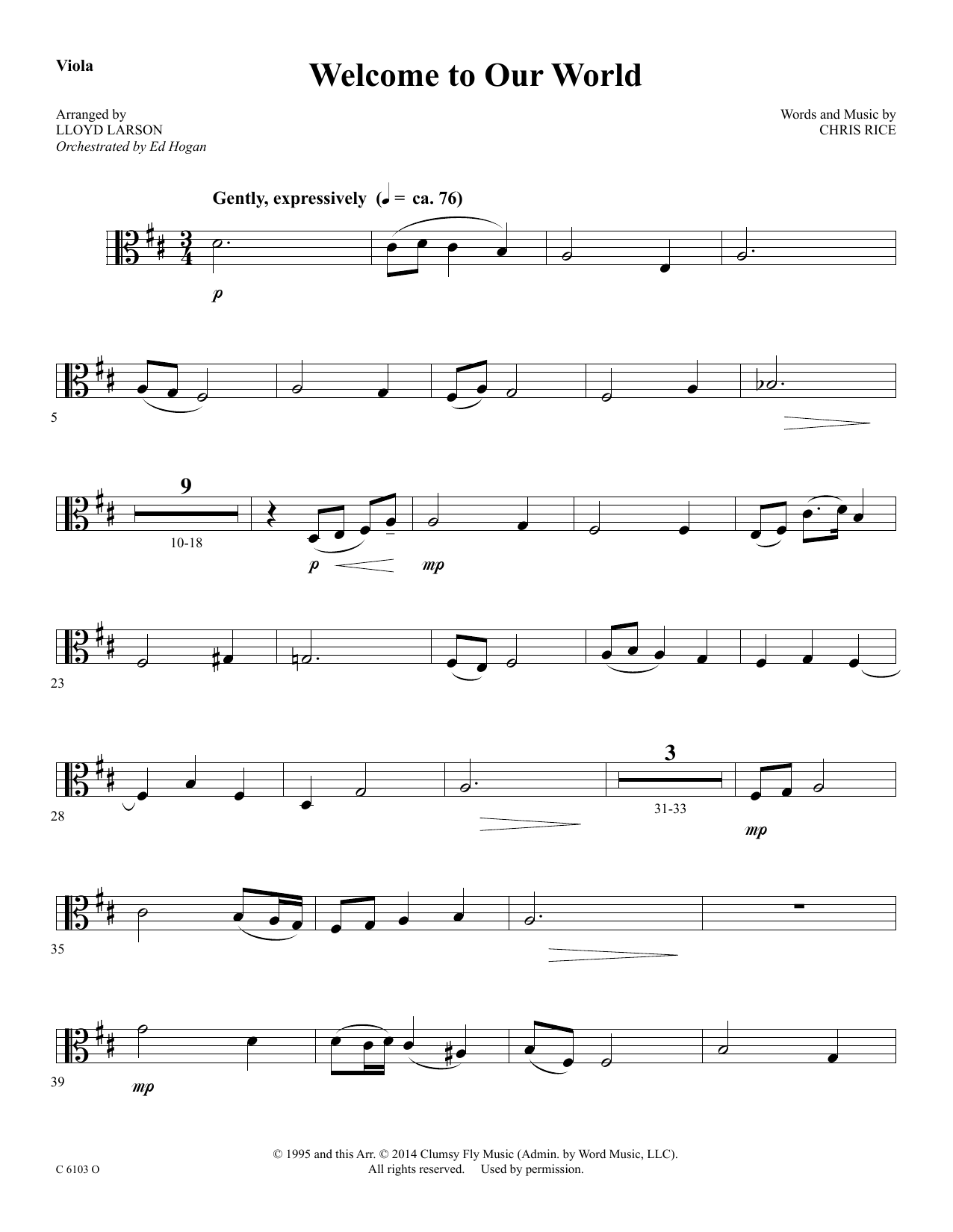 Download Ed Hogan Welcome to Our World - Viola Sheet Music