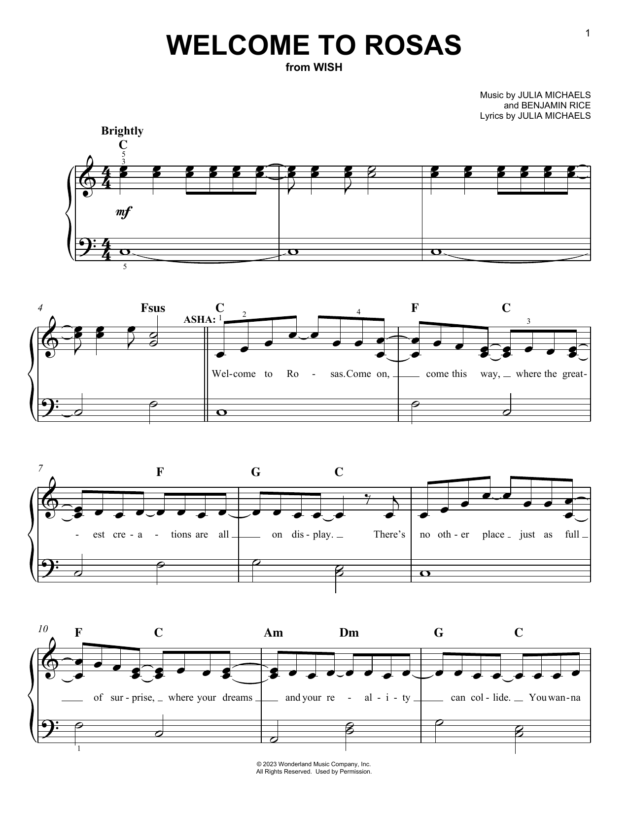 Ariana DeBose and The Cast Of Wish Welcome to Rosas (from Wish) sheet music notes printable PDF score