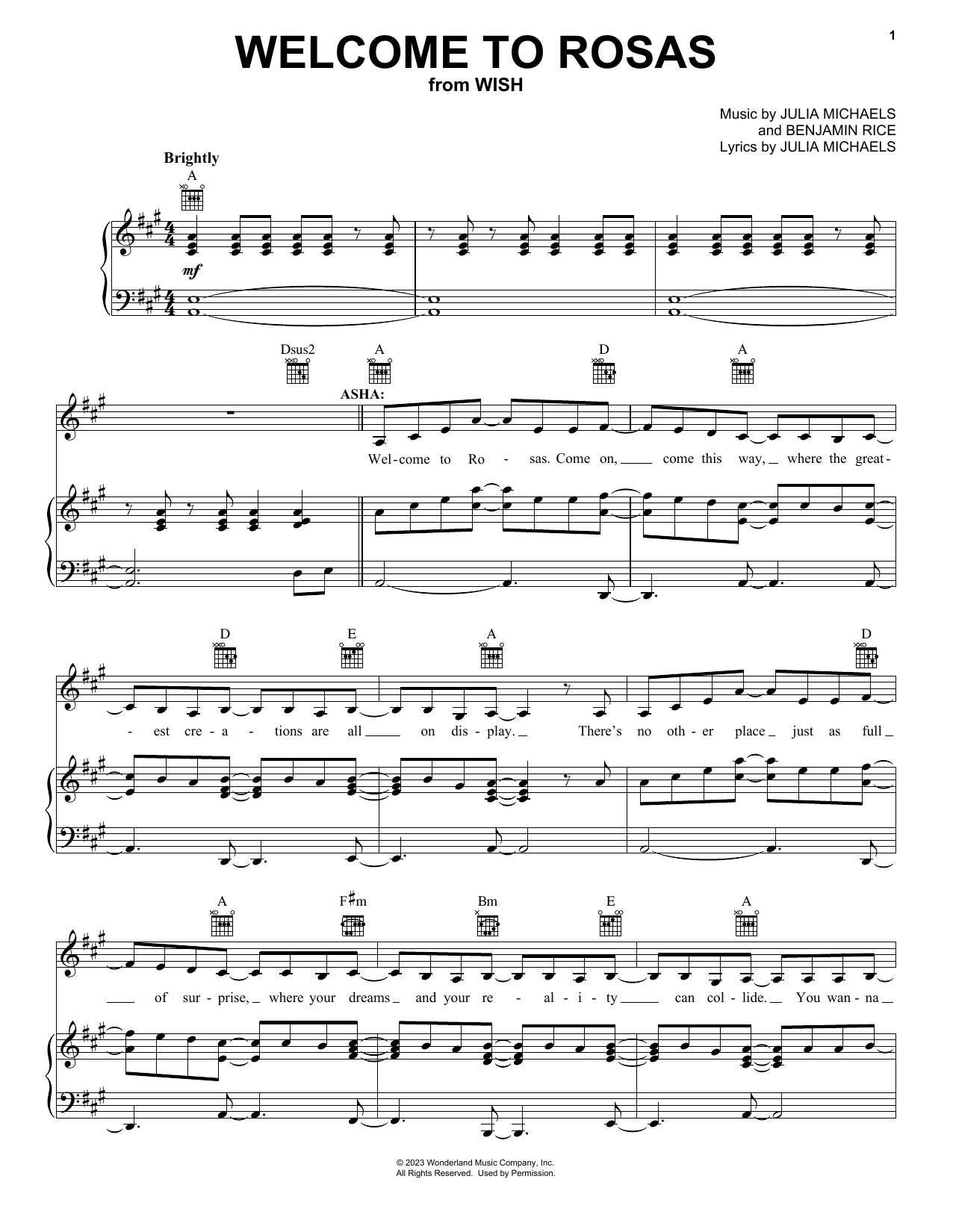 Ariana DeBose and The Cast Of Wish Welcome to Rosas (from Wish) sheet music notes printable PDF score