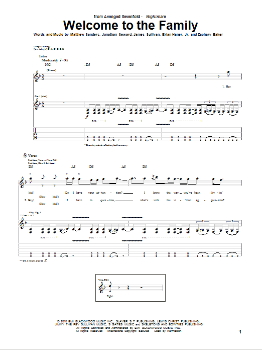 Download Avenged Sevenfold Welcome To The Family Sheet Music