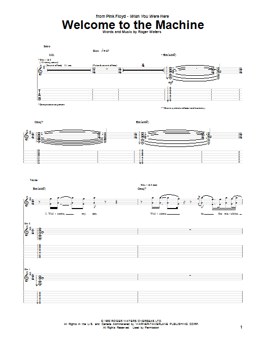 Download Pink Floyd Welcome To The Machine Sheet Music