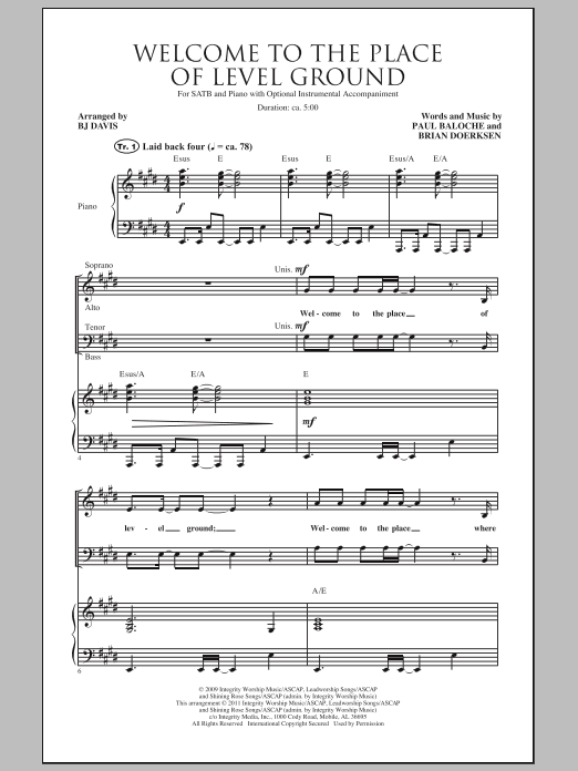 Download BJ Davis Welcome To The Place Of Level Ground Sheet Music