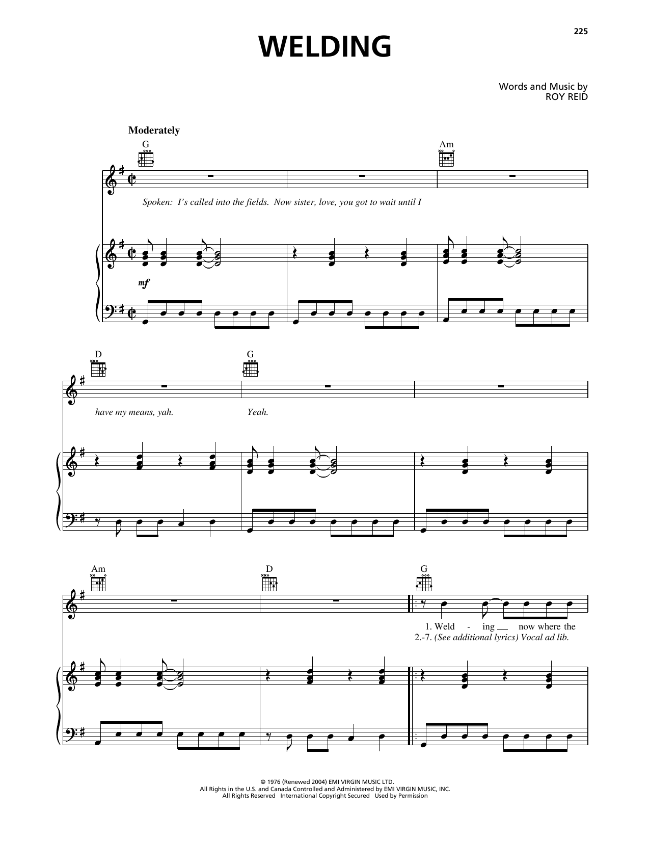I-Roy Welding sheet music notes printable PDF score