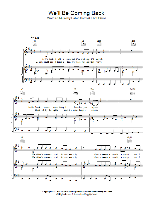 Download Calvin Harris We'll Be Coming Back (feat. Example) Sheet Music