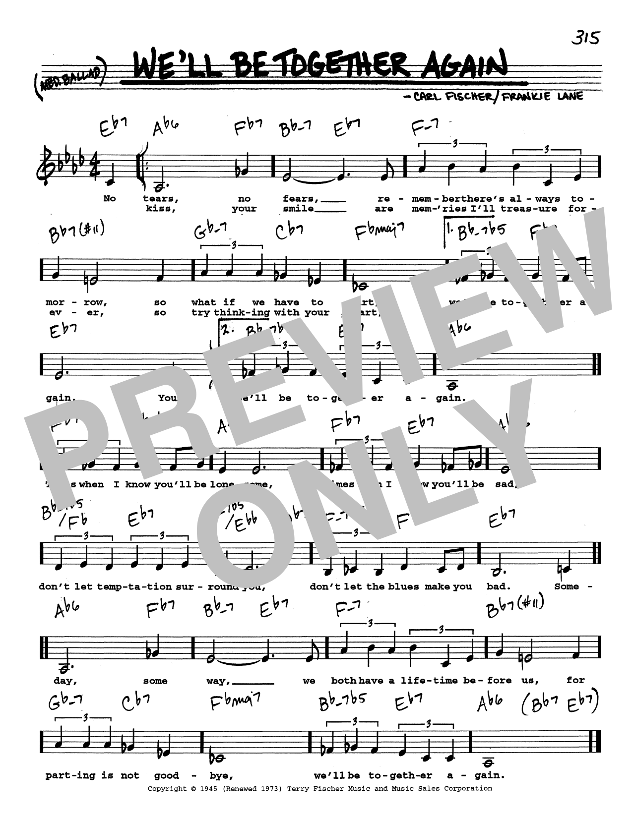 Carl Fischer We'll Be Together Again (Low Voice) sheet music notes printable PDF score