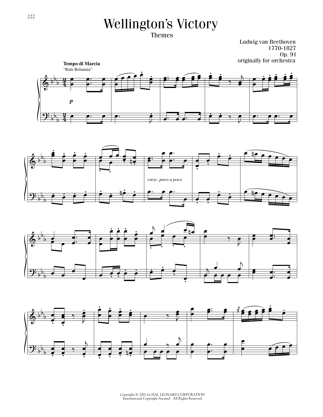 Ludwig van Beethoven Wellington's Victory sheet music notes printable PDF score