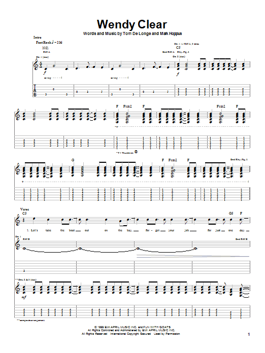 Download Blink-182 Wendy Clear Sheet Music