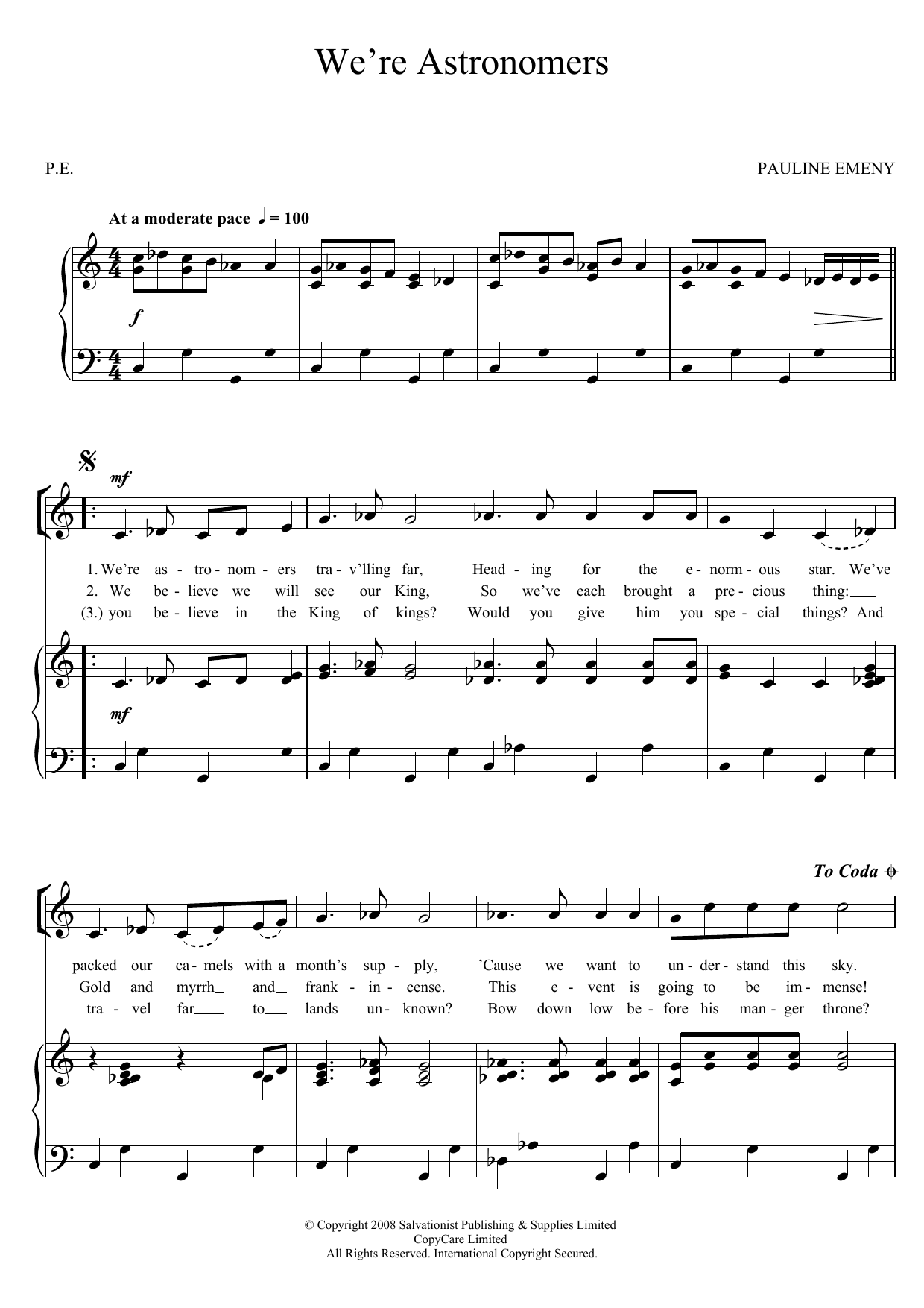 Download The Salvation Army We're Astronomers Sheet Music