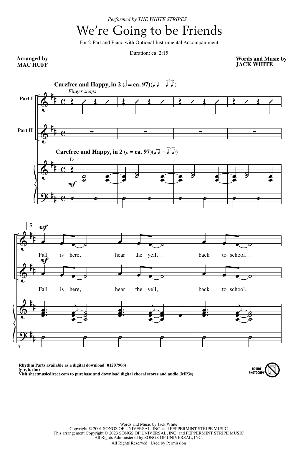Download The White Stripes We're Going To Be Friends (arr. Mac Huf Sheet Music