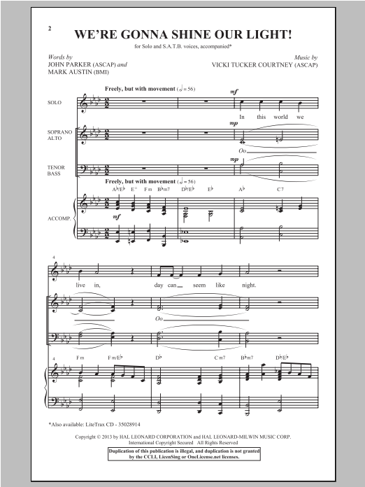 Download Vicki Tucker Courtney We're Gonna Shine Our Light! Sheet Music