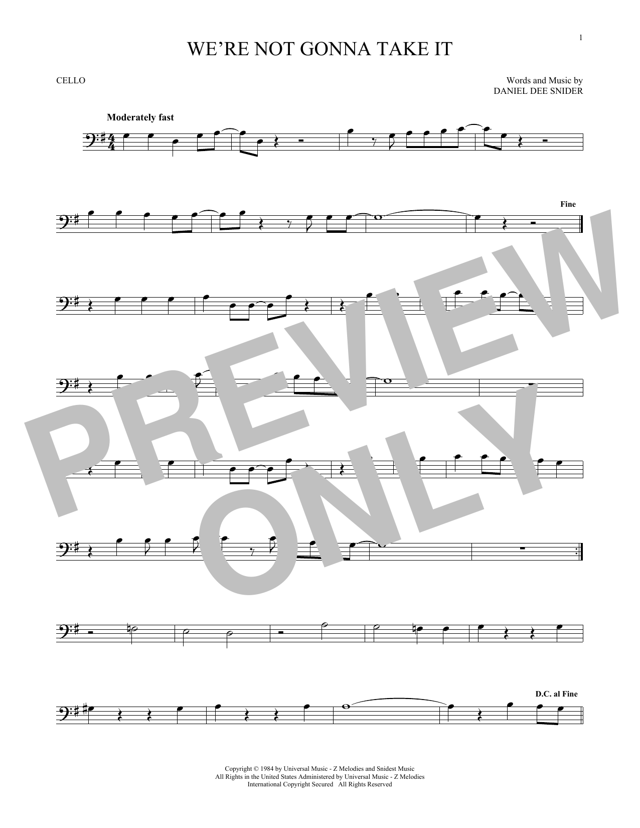 Download Twisted Sister We're Not Gonna Take It Sheet Music
