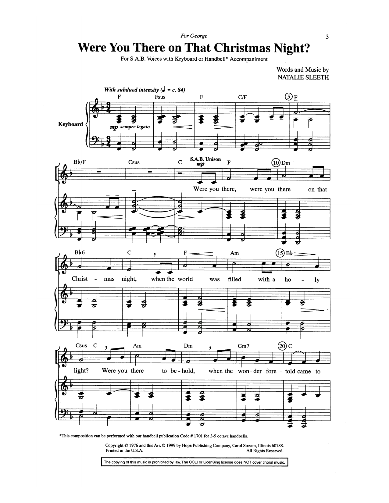 Download Natalie Sleeth Were You There On That Christmas Night? Sheet Music